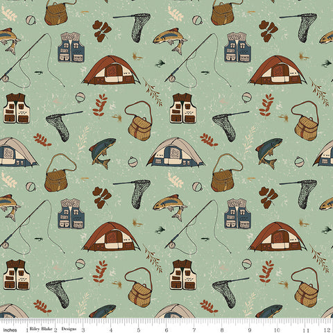 Let's Wander Sage Gone Fishing Yardage by Casey Cometti for Riley Blake Designs