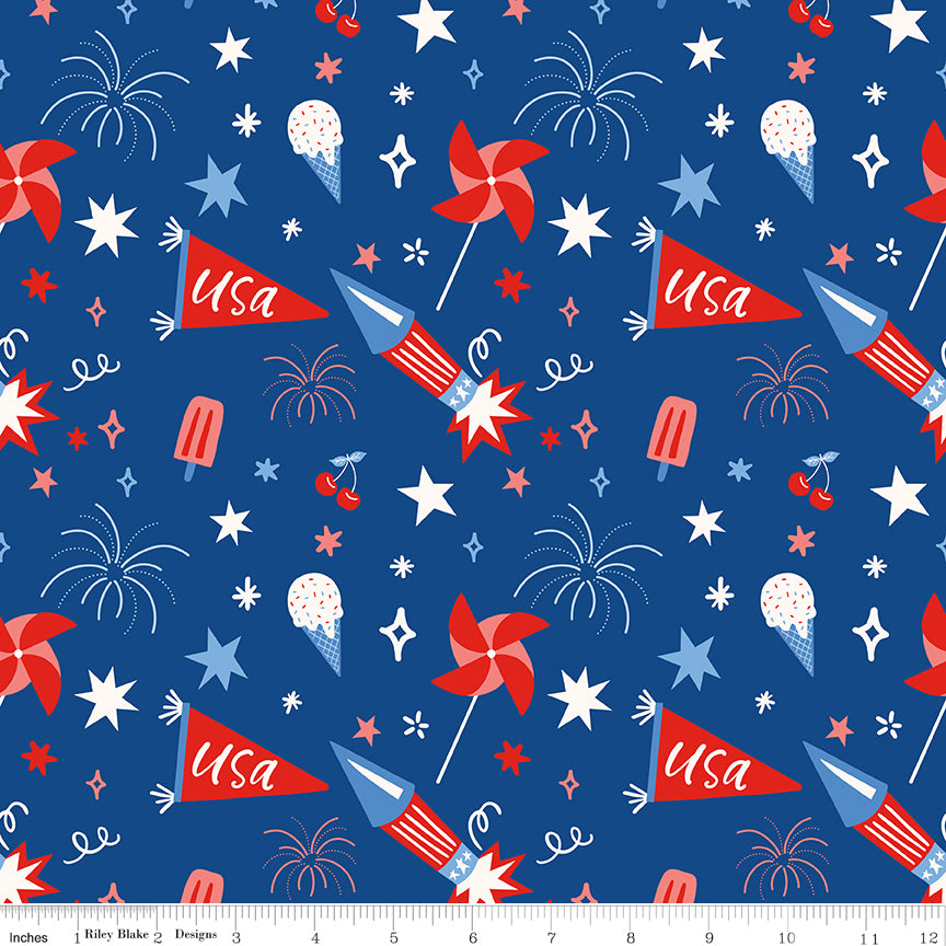 Firecracker Blue Main Yardage by My Mind's Eye for Riley Blake Designs