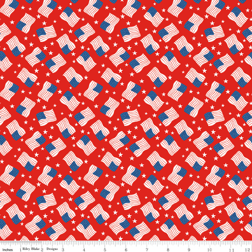 Firecracker Red Hen Flags Yardage by My Mind's Eye for Riley Blake Designs