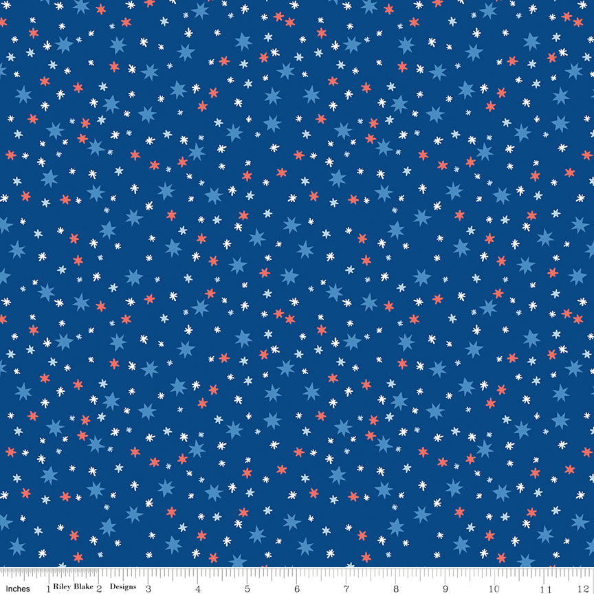 Firecracker Blue Stars Yardage by My Mind's Eye for Riley Blake Designs