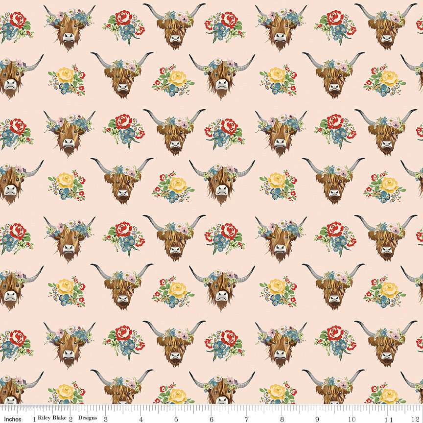 Cowgirl Blush Highland Cows Yardage by Echo Park Paper Co. for Riley Blake Designs