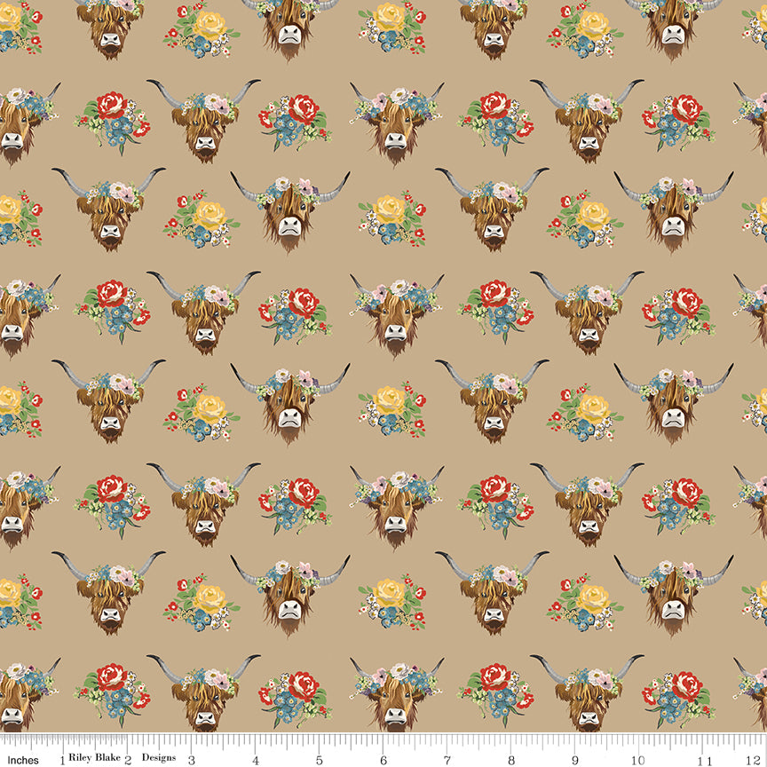 Cowgirl Brown Highland Cows Yardage by Echo Park Paper Co. for Riley Blake Designs