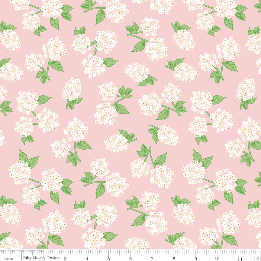 Correspondence Pink Dogwood Hydrangeas Yardage by Beverly McCullough for Riley Blake Designs