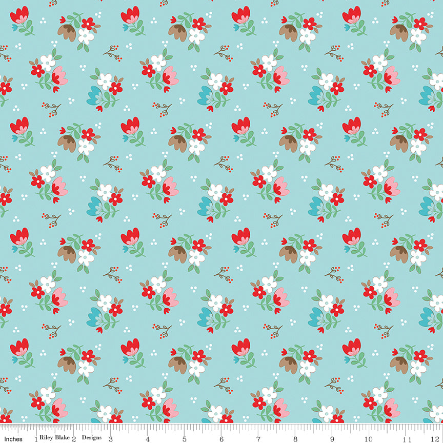 Whimsical Woodland Aqua Floral Yardage by Tasha Noel for Riley Blake Designs