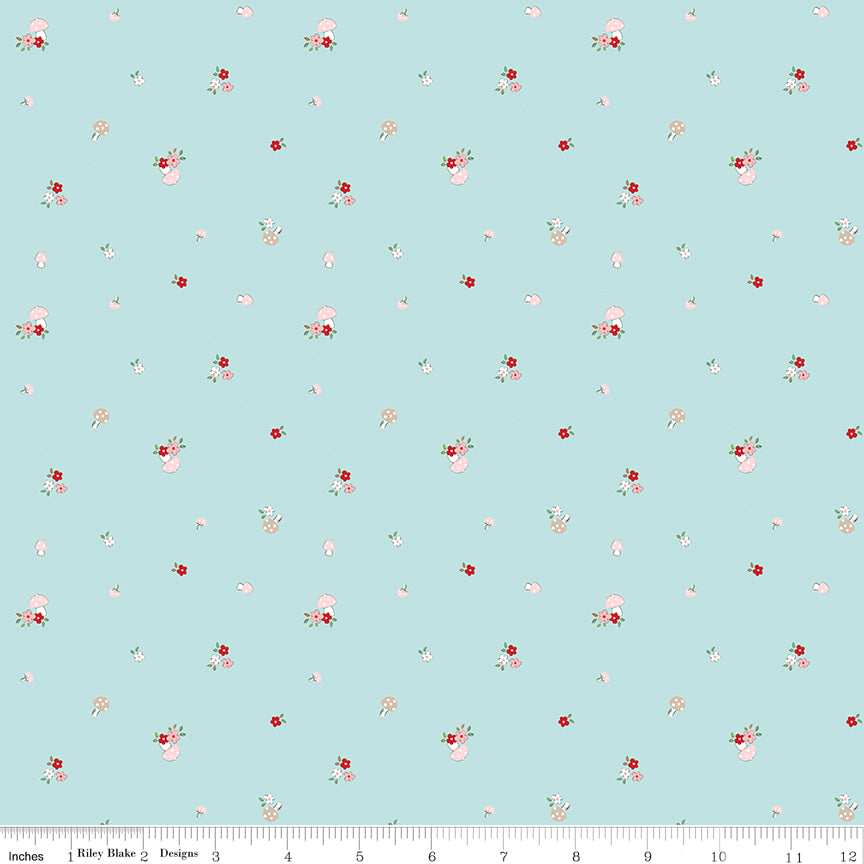Whimsical Woodland Aqua Mushrooms Yardage by Tasha Noel for Riley Blake Designs