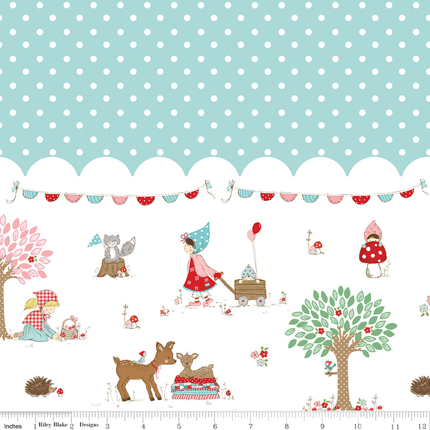 Whimsical Woodland Aqua Border Print Yardage by Tasha Noel for Riley Blake Designs