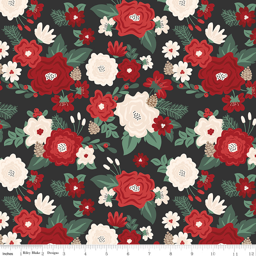 Evergreen Wishes Black Main Yardage by Traci Reed for Riley Blake Designs