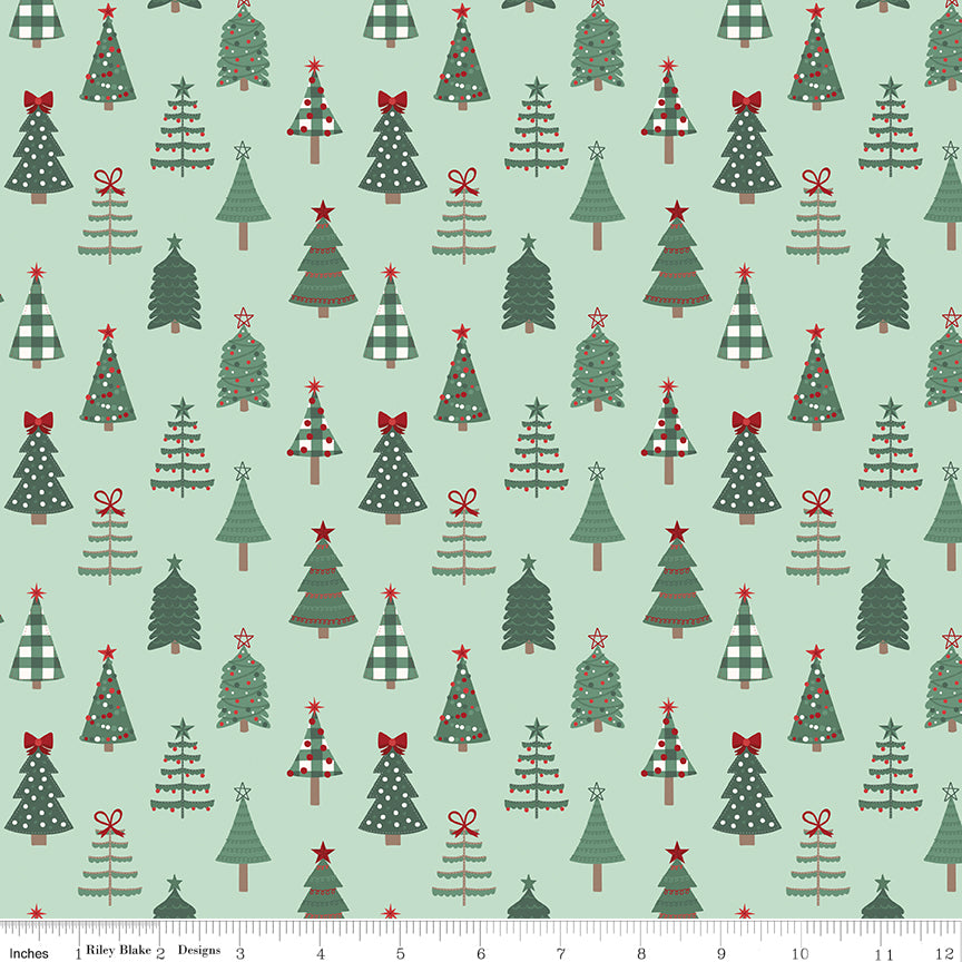Evergreen Wishes Mint Trees Yardage by Traci Reed for Riley Blake Designs
