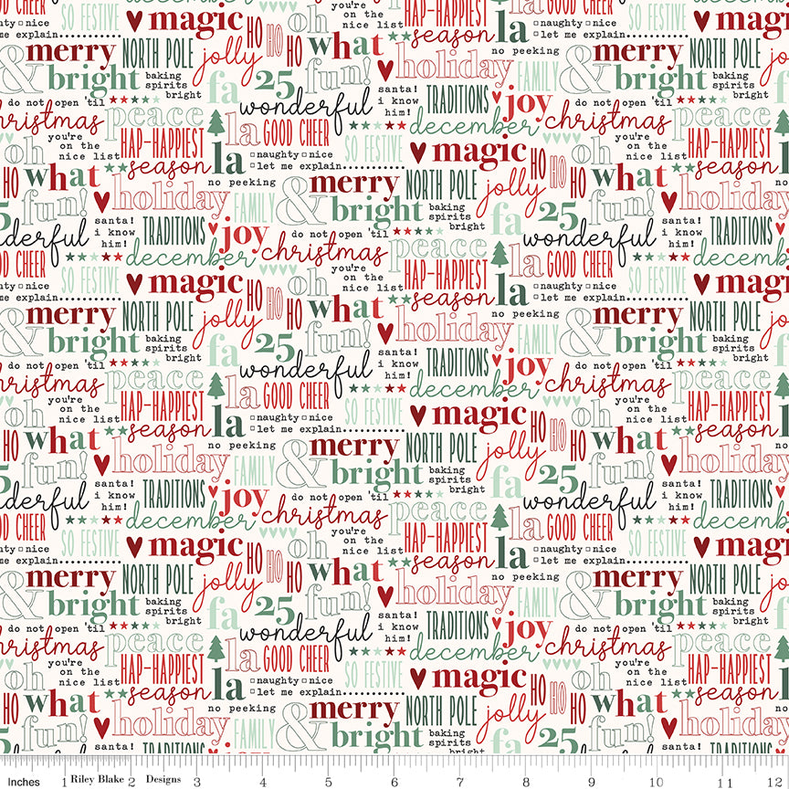 Evergreen Wishes Cream Text Yardage by Traci Reed for Riley Blake Designs