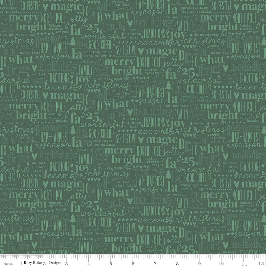 Evergreen Wishes Green Text Yardage by Traci Reed for Riley Blake Designs