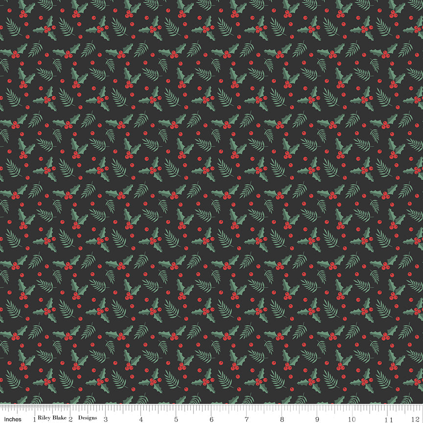 Evergreen Wishes Black Holly Berries Yardage by Traci Reed for Riley Blake Designs