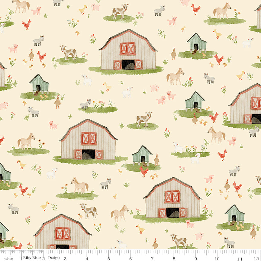 Lil' Farm Friends Cream Main Yardage by Kelsey Carlson for Riley Blake Designs