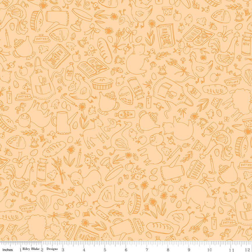Lil' Farm Friends Butter Farm Outlines Yardage by Kelsey Carlson for Riley Blake Designs