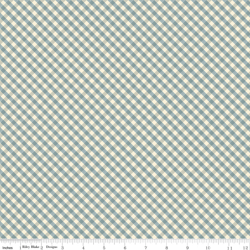 Lil' Farm Friends Blue Gingham Yardage by Kelsey Carlson for Riley Blake Designs