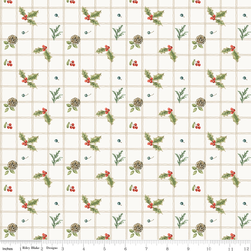 Holiday Spirit Cream Holly Yardage by Lisa Audit for Riley Blake Designs