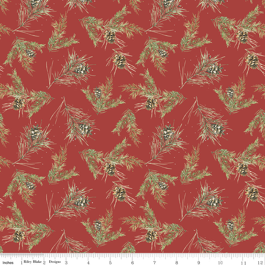 Holiday Spirit Red Pinecones Yardage by Lisa Audit for Riley Blake Designs