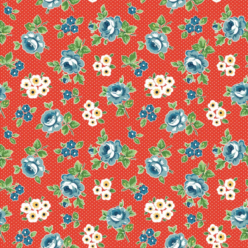 Flower Market Red Hand Picked Yardage by Elea Lutz for Poppie Cotton Fabrics