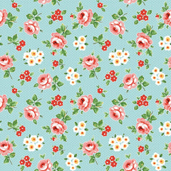 Flower Market Soft Blue Hand Picked Yardage by Elea Lutz for Poppie Cotton Fabrics