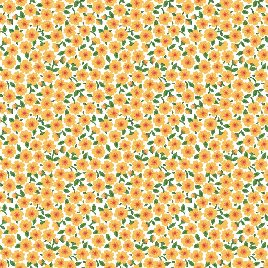 Flower Market Yellow Forget Me Nots Yardage by Elea Lutz for Poppie Cotton Fabrics