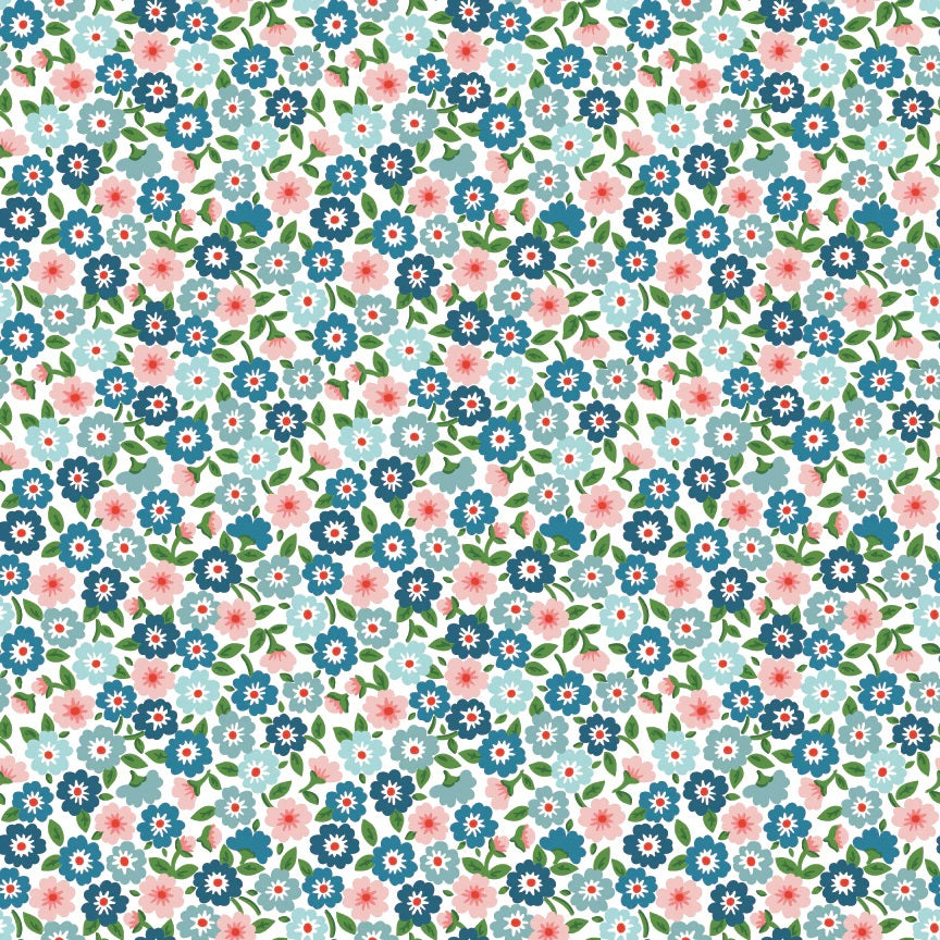 Flower Market Blue Forget Me Nots Yardage by Elea Lutz for Poppie Cotton Fabrics