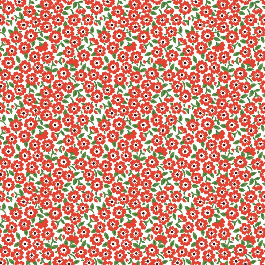 Flower Market Red Forget Me Nots Yardage by Elea Lutz for Poppie Cotton Fabrics