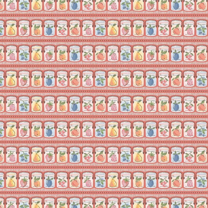 Homegrown Preserves Red Summer Canning Yardage by Sheri McCulley for Poppie Cotton Fabrics