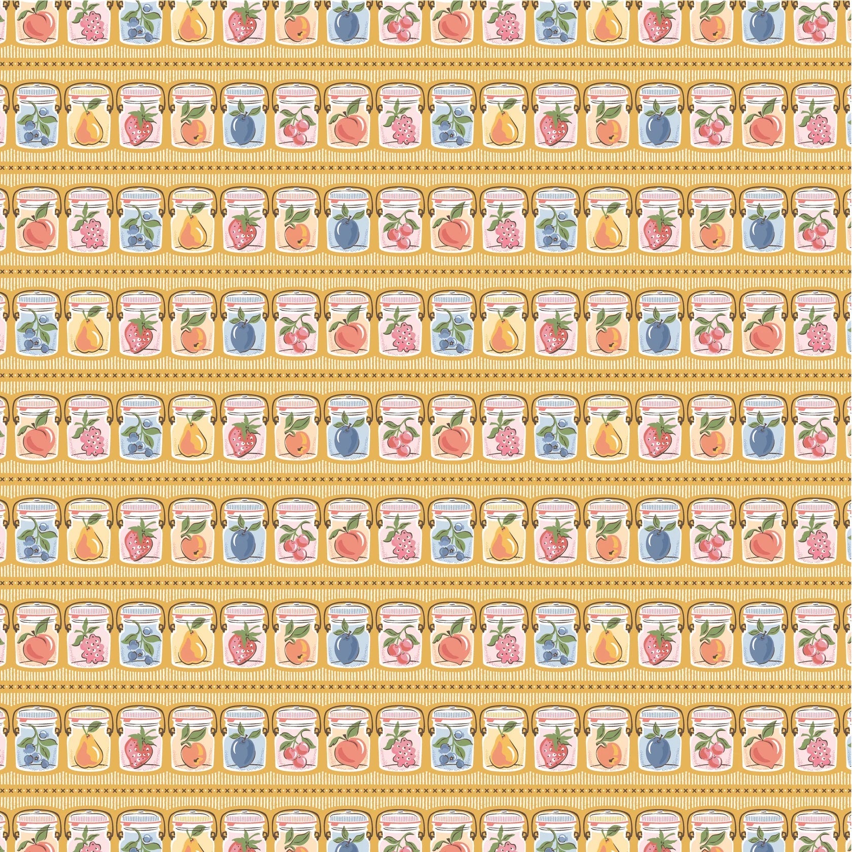 Homegrown Preserves Yellow Summer Canning Yardage by Sheri McCulley for Poppie Cotton Fabrics