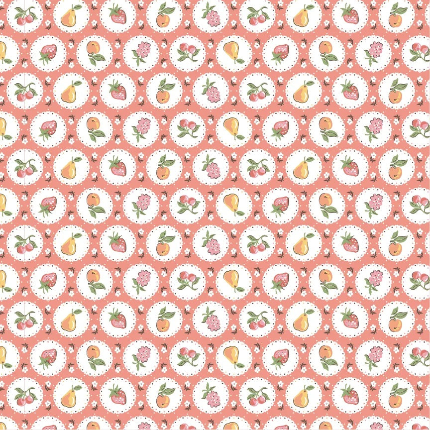 Homegrown Preserves Red Fruit Plate Yardage by Sheri McCulley for Poppie Cotton Fabrics