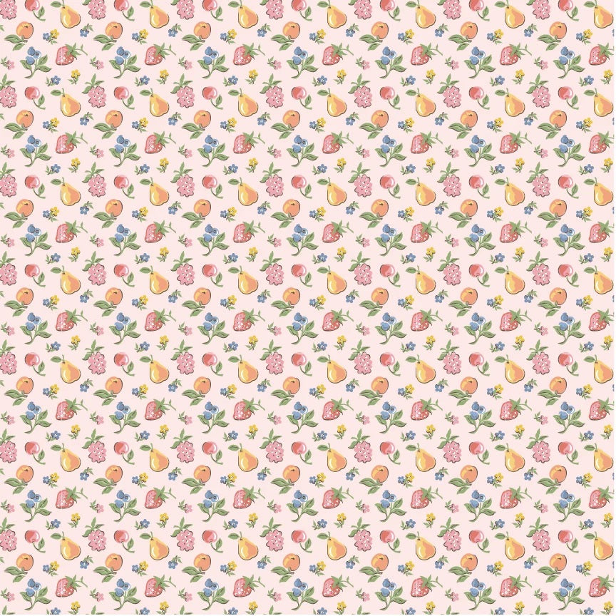 Homegrown Preserves Pink U-Pick Fruit Yardage by Sheri McCulley for Poppie Cotton Fabrics