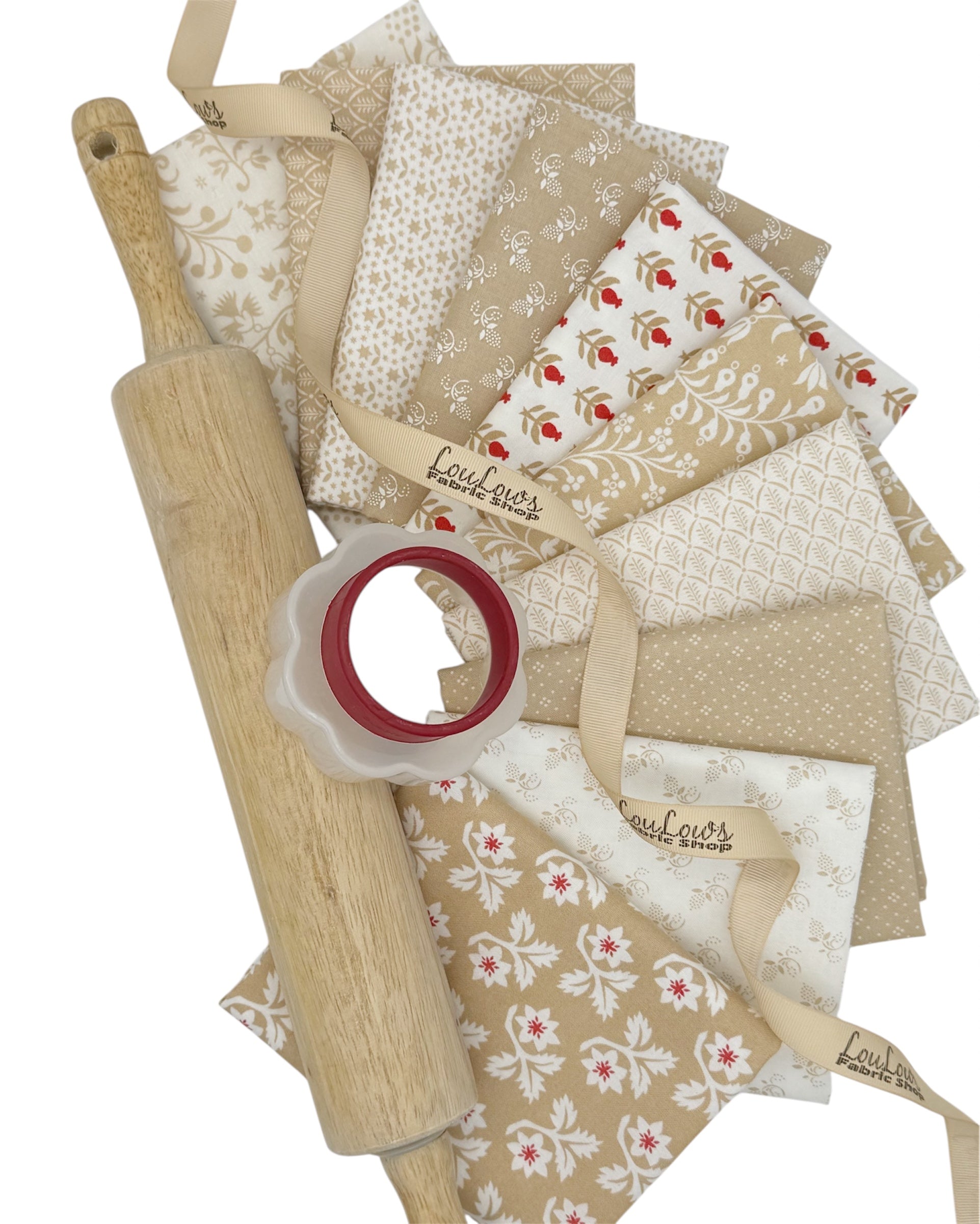 10 cream and tan neutral fat quarters in festive Christmas prints