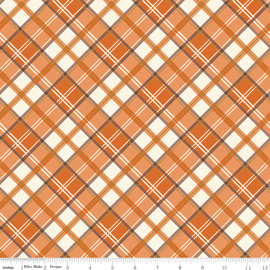 Shades Of Autumn Orange Plaid Sparkle Yardage by My Mind's Eye for Riley Blake Designs
