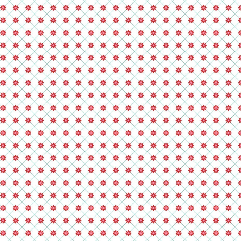 Smitten Chicken White Lazy Daisy Yardage by Lori Woods for Poppie Cotton Fabrics