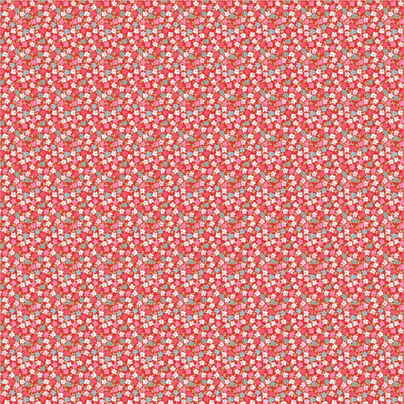 Smitten Chicken Red Wild Phlox Yardage by Lori Woods for Poppie Cotton Fabrics