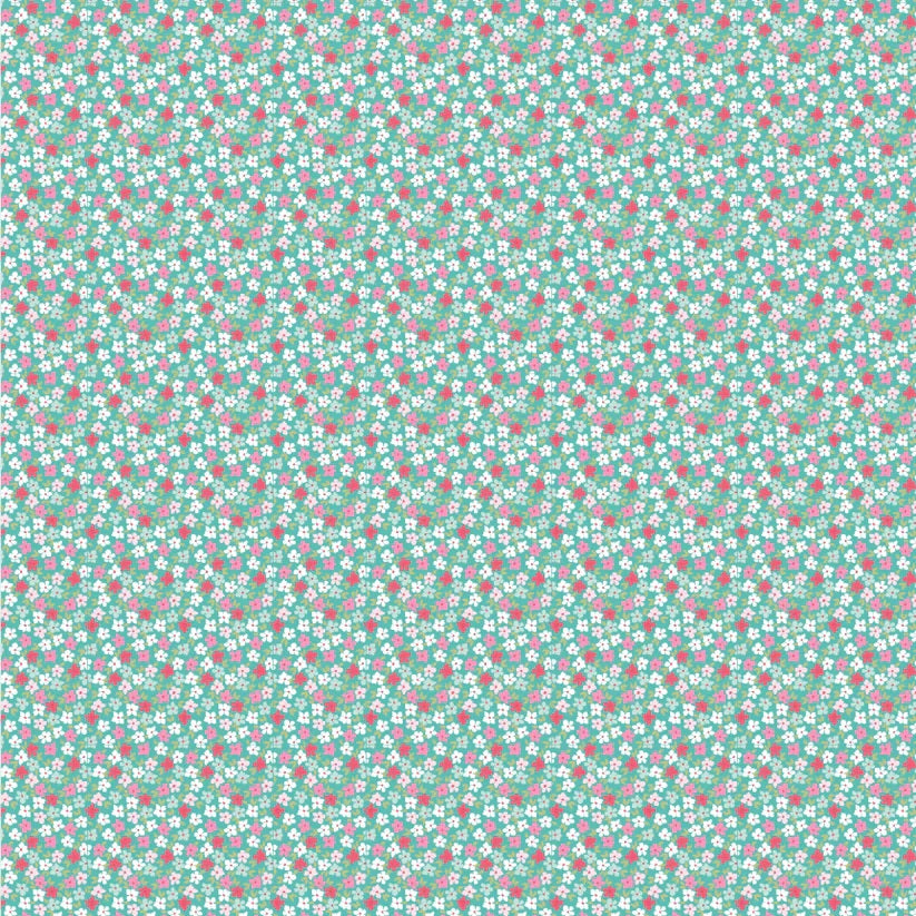 Smitten Chicken Aqua Wild Phlox Yardage by Lori Woods for Poppie Cotton Fabrics