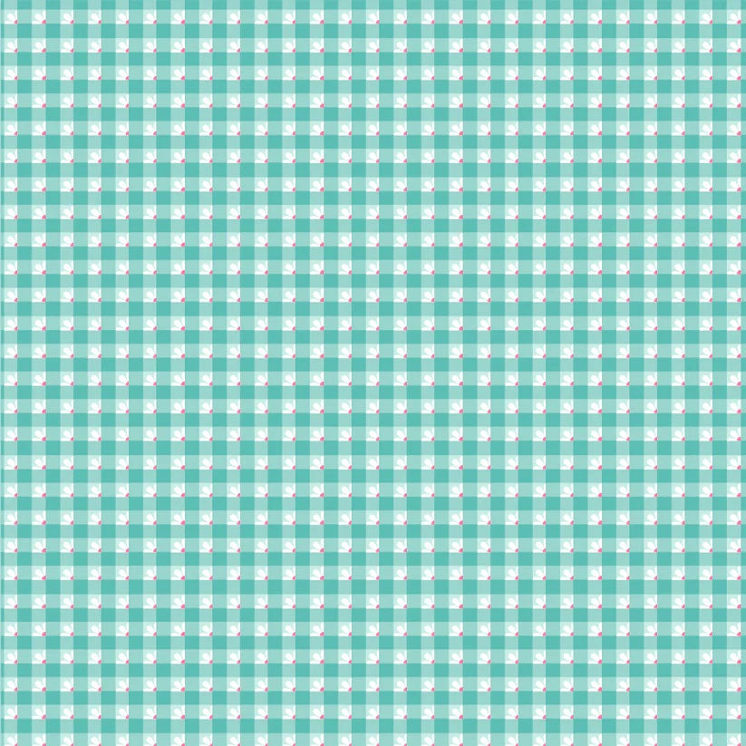 Smitten Chicken Aqua Check-a-roo Yardage by Lori Woods for Poppie Cotton Fabrics