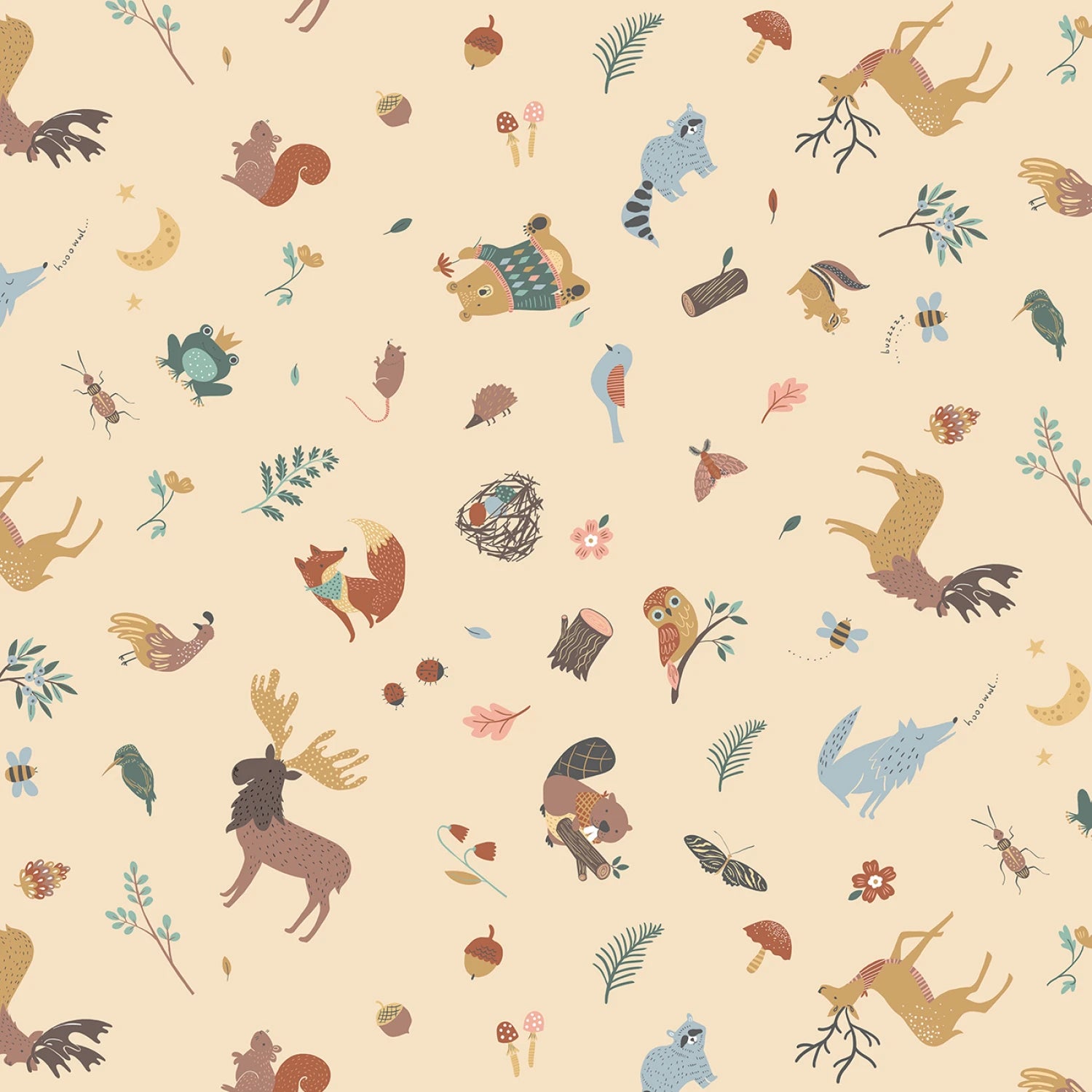 Alphabet City Almond Forest Denizens Yardage by Dear Stella for Benartex