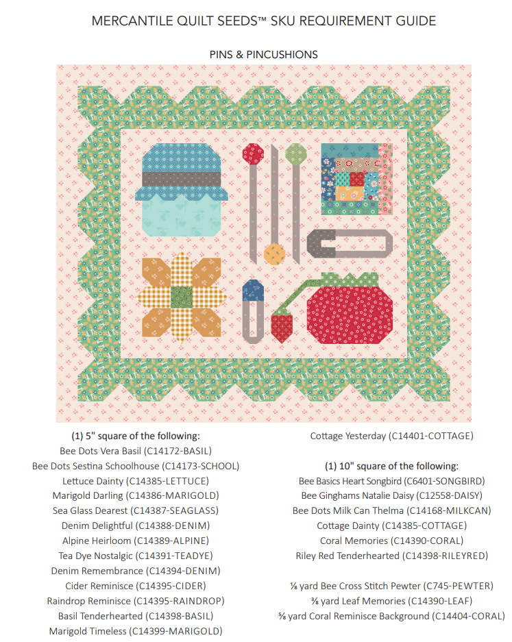 Mercantile Pin & Pincushions Quilt Seeds Pattern by Lori Holt of Bee in my Bonnet