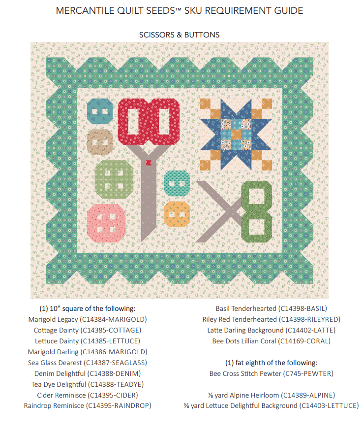 Mercantile Scissors & Buttons Quilt Seeds Pattern by Lori Holt of Bee in my Bonnet
