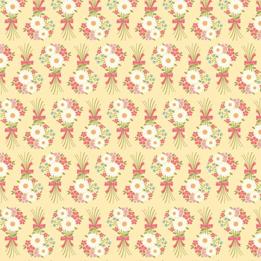 Prairie Sisters Homestead Yellow Flower Bouquet Yardage by Lori Woods for Poppie Cotton Fabrics
