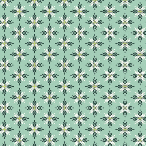 Prairie Christmas Teal A New Star Tree Yardage by Amanda Grace for Poppie Cotton Fabrics
