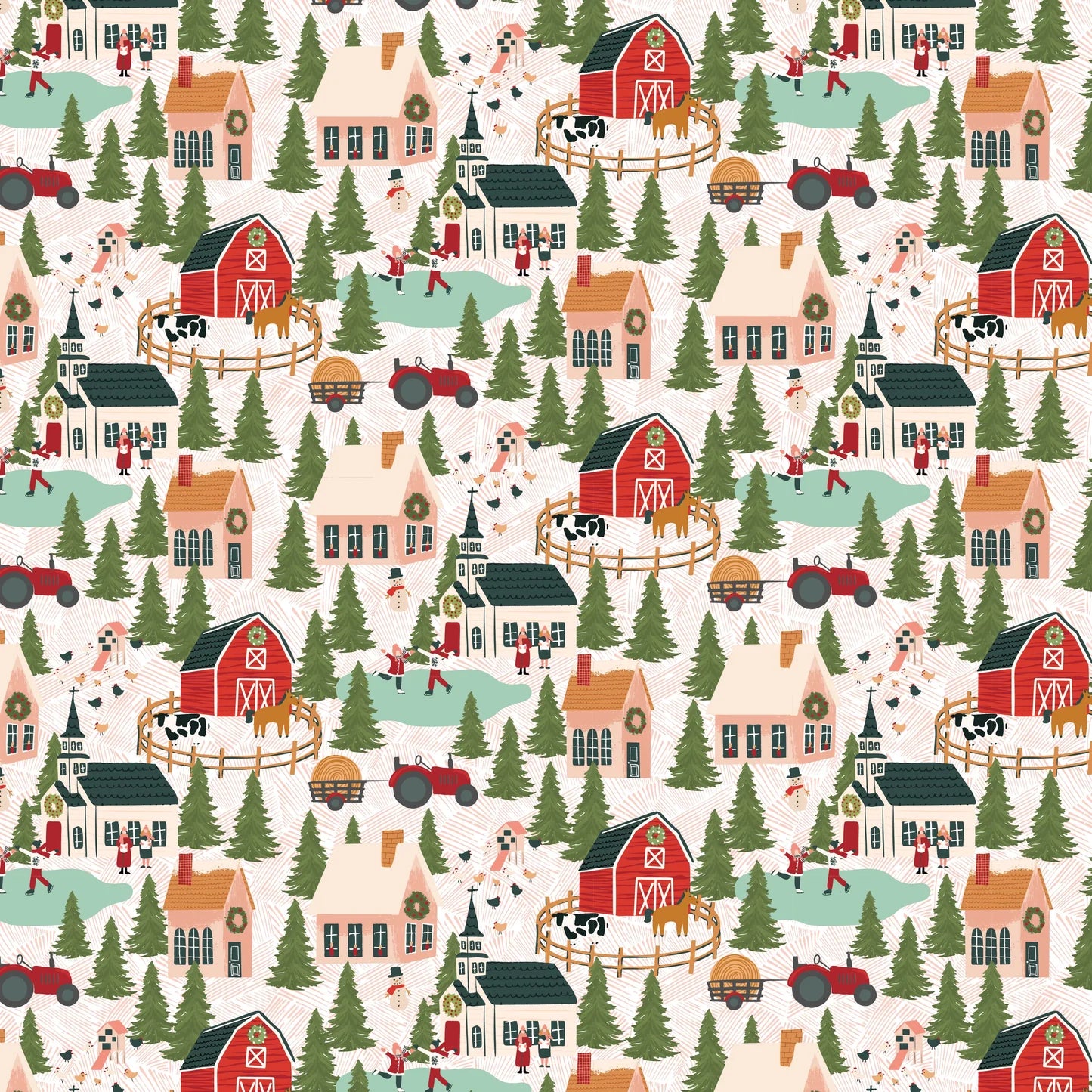Prairie Christmas Natural A Winter Scene Yardage by Amanda Grace for Poppie Cotton Fabrics