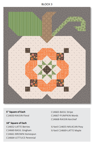 Autumn Quilt Seeds Pumpkin #3 Pattern by Lori Holt of Bee in my Bonnet