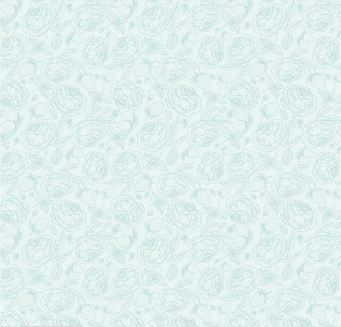 Blooms and Berries Light Teal Icy Blue Yardage by Lori Woods for Poppie Cotton Fabrics