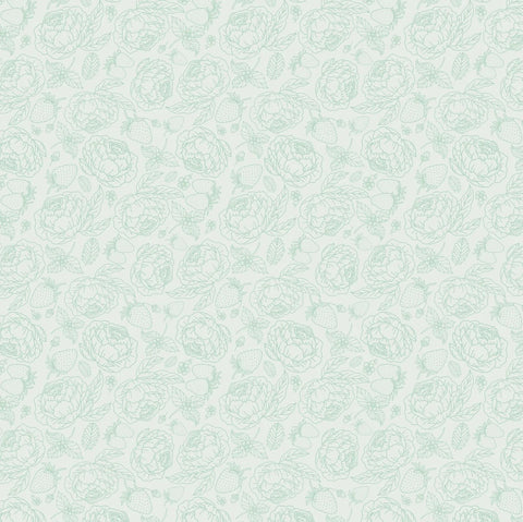 Blooms and Berries Light Green Spearmint Yardage by Lori Woods for Poppie Cotton Fabrics