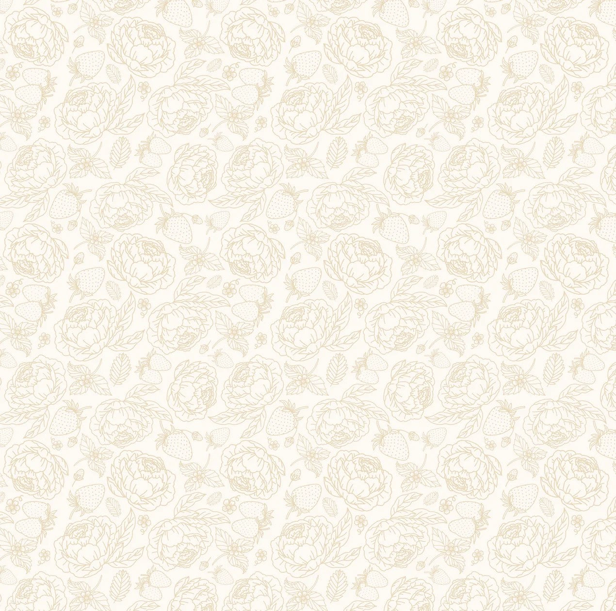 Blooms and Berries Cream Warm Sugar Yardage by Lori Woods for Poppie Cotton Fabrics