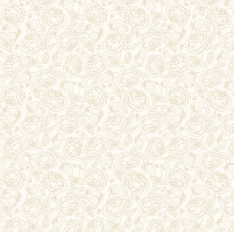 Blooms and Berries Cream Warm Sugar Yardage by Lori Woods for Poppie Cotton Fabrics