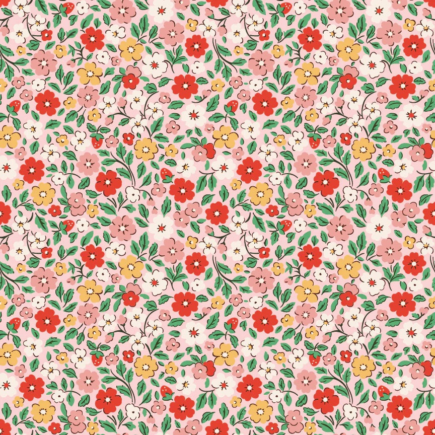 Farmhouse Fancy Pink Country Flowers Yardage by Elea Lutz for Poppie Cotton Fabrics