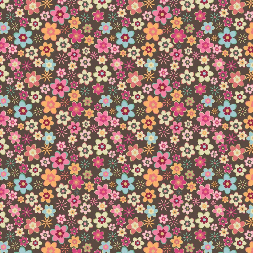 Calico Cowgirls Brown Cowgirl Meadow Yardage by Lori Woods for Poppie Cotton Fabrics