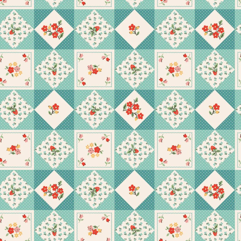 Farmhouse Fancy Teal Farm Quilts Yardage by Elea Lutz for Poppie Cotton Fabrics