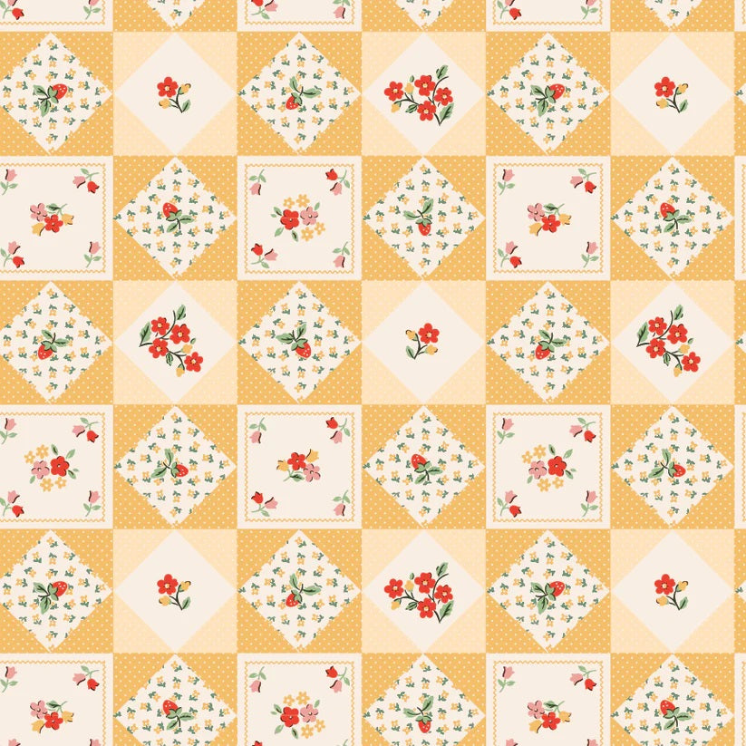 Farmhouse Fancy Yellow Farm Quilts Yardage by Elea Lutz for Poppie Cotton Fabrics
